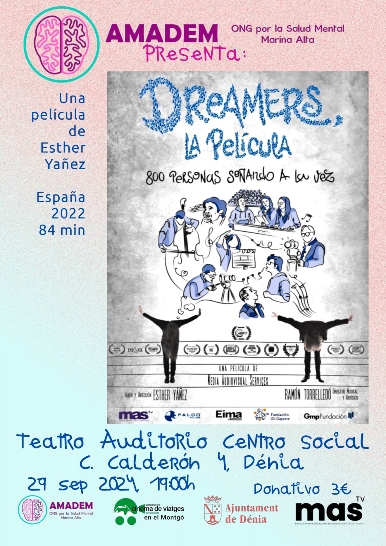 Cartel sobre la proyección del documental 'Dreamers', de Esther Yañez, en Dénia