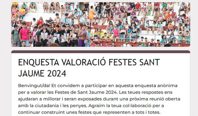 La Concejalía de Fiestas y Tradiciones de Ondara impulsa una encuesta de valoración de Sant Jaume 2024 2 Imagen: Encuesta sobre Sant Jaume 2024
