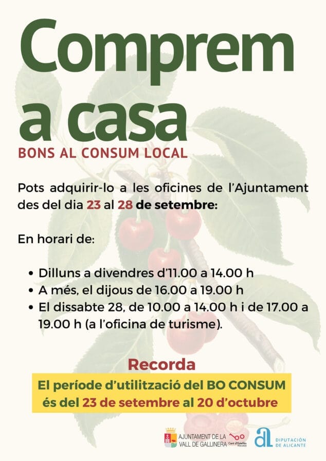 folleto informativo del bono consumo en la vall de gallinera