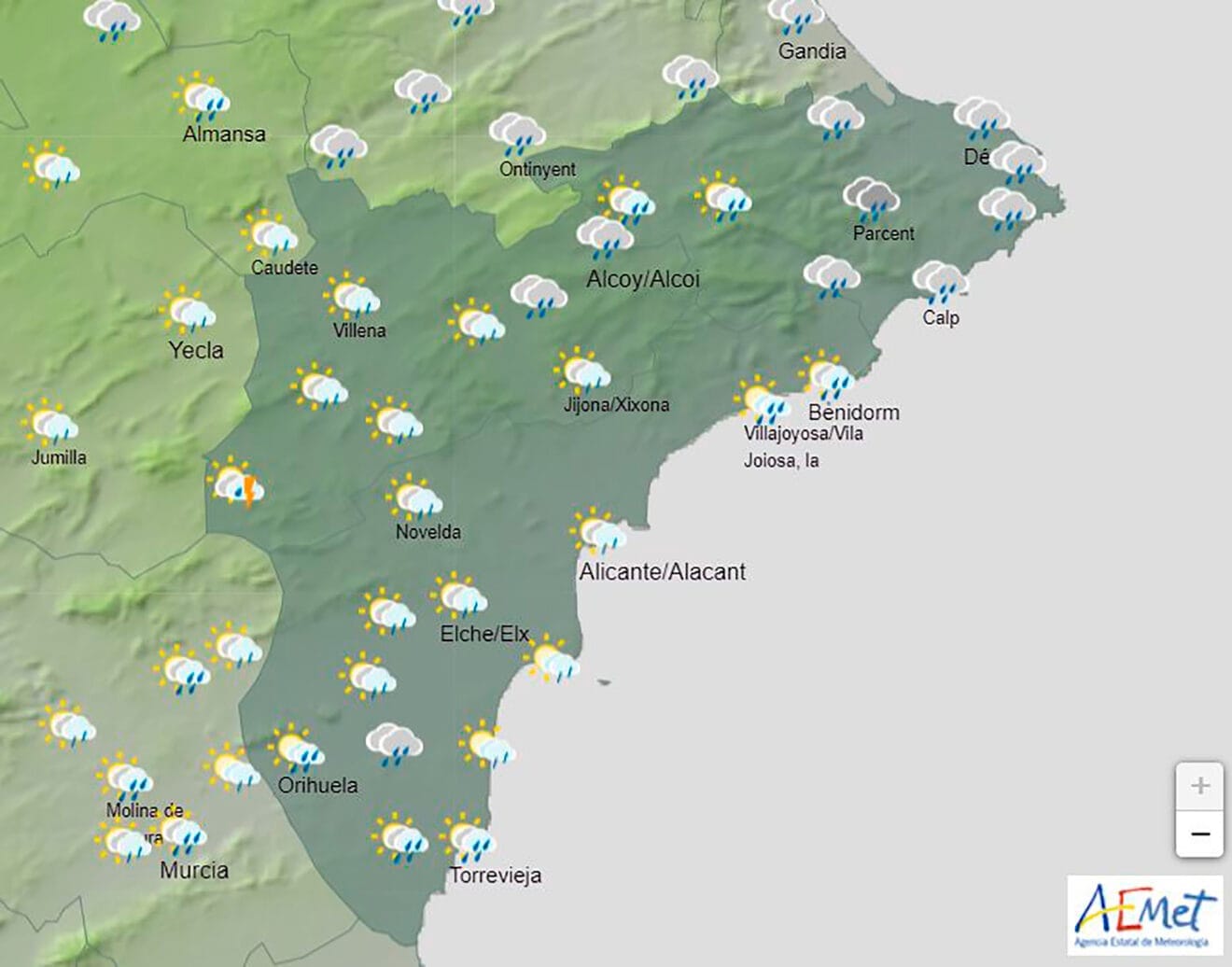 Predicción de la AEMET para Alicante el miércoles 4 de septiembre 2024 por la mañana