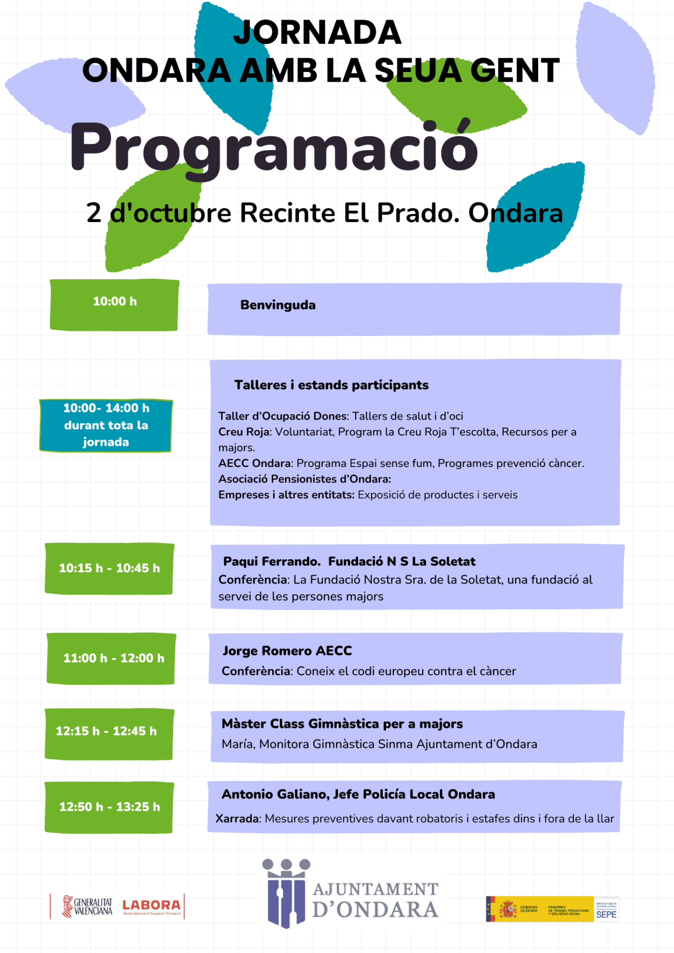 Cartel de la programación de la jornada de  Ondara