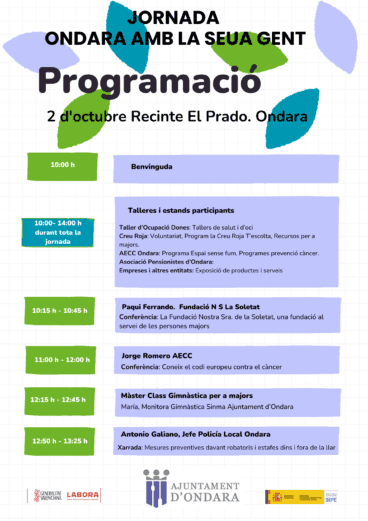 Cartel de la programación de la jornada de  Ondara