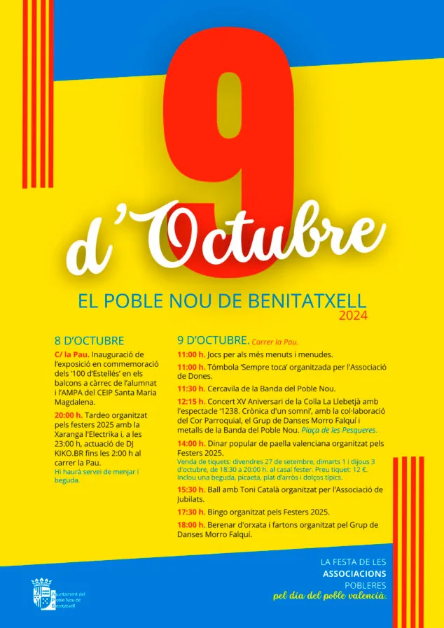 La Colla La Llebetjà ofrecerá un gran concierto por el 9 d’Octubre en Benitatxell para celebrar su 15º aniversario 2 Imagen: Programación del 9 d'Octubre en Benitatxell