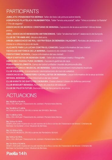 Programación Fira Associacions Benissa