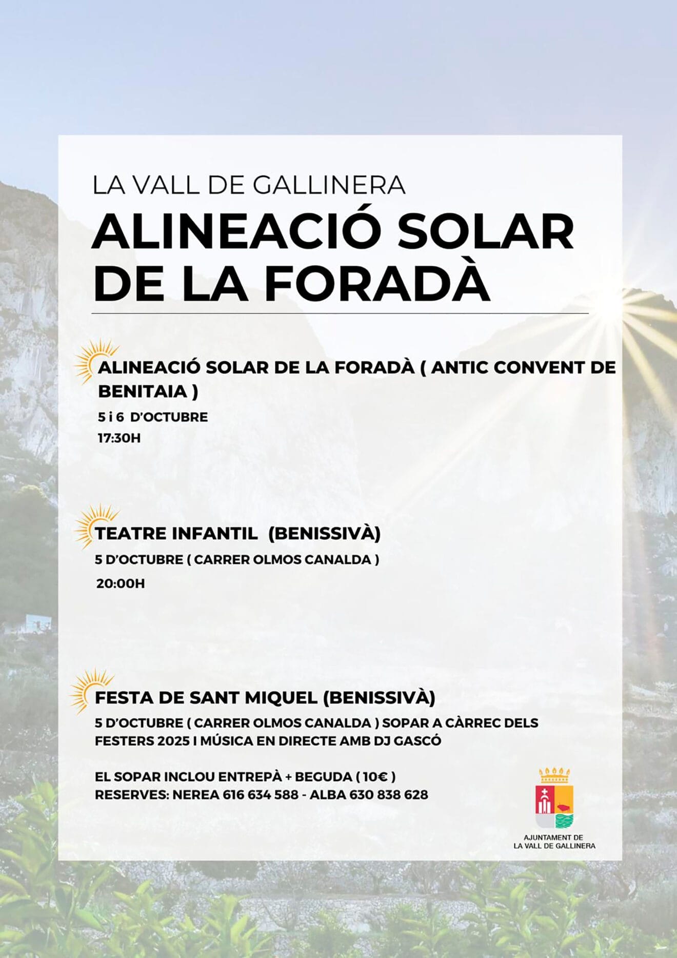 Actos de la alineación solar de la Foradà de la Vall de Gallinera en octubre