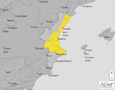 Alerta amarilla de la Agencia Estatal de Meteorología en la Comunitat Valenciana el 22 y 23 de octubre 2024
