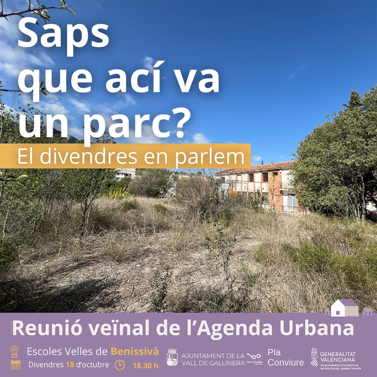 Cartel para la proxima reunión vecinal en Vall de Gallinera