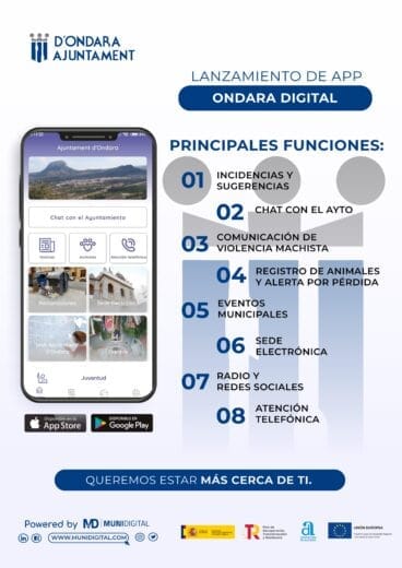 Flyer informativo de la App Ondara Digital
