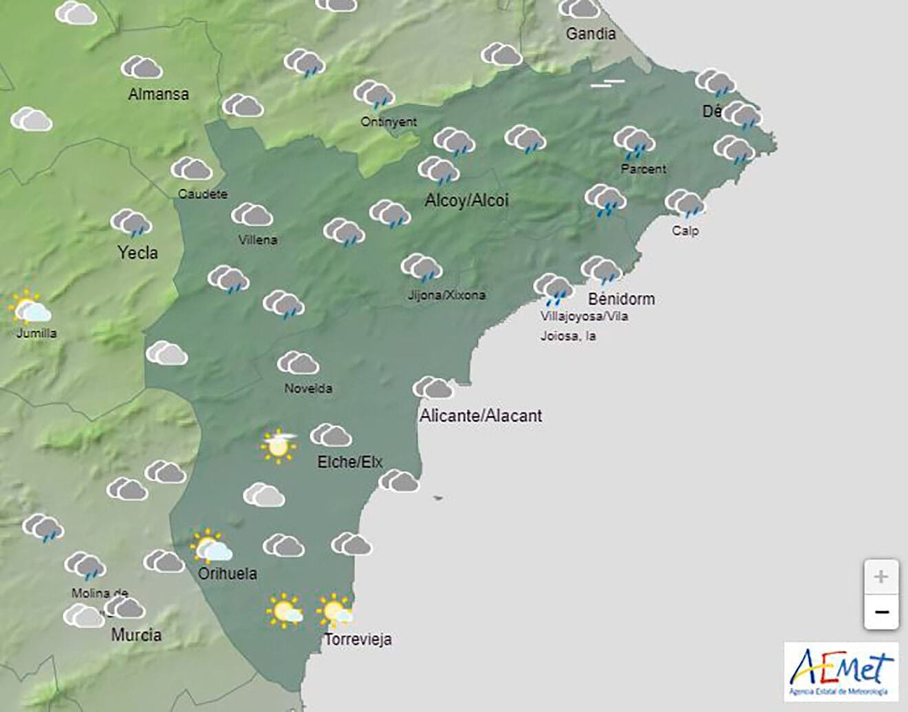 Predicción de la AEMET para Alicante el martes 22 de octubre 2024 a las 15.00 horas