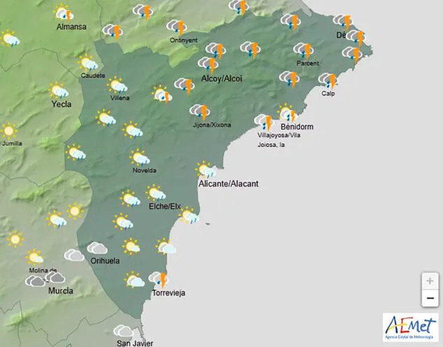 Imagen: Predicción de la AEMET para Alicante el martes 29 de octubre 2024 a las 13.00 horas