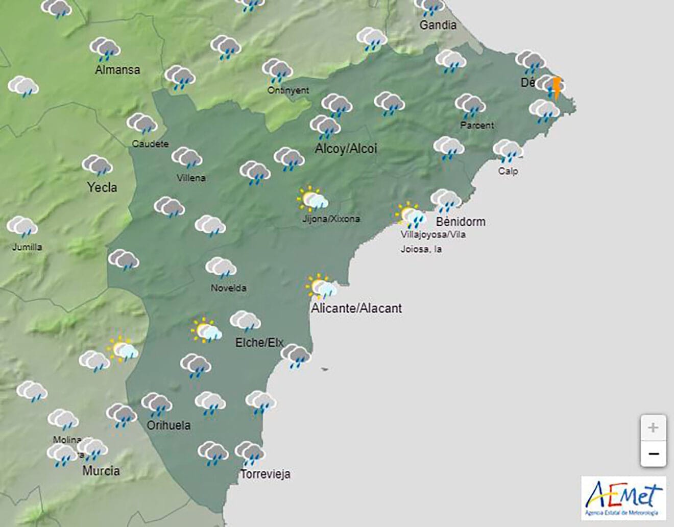 Predicción de la AEMET para Alicante el miércoles 23 de octubre 2024 entre las 06.00 y las 12.00 horas
