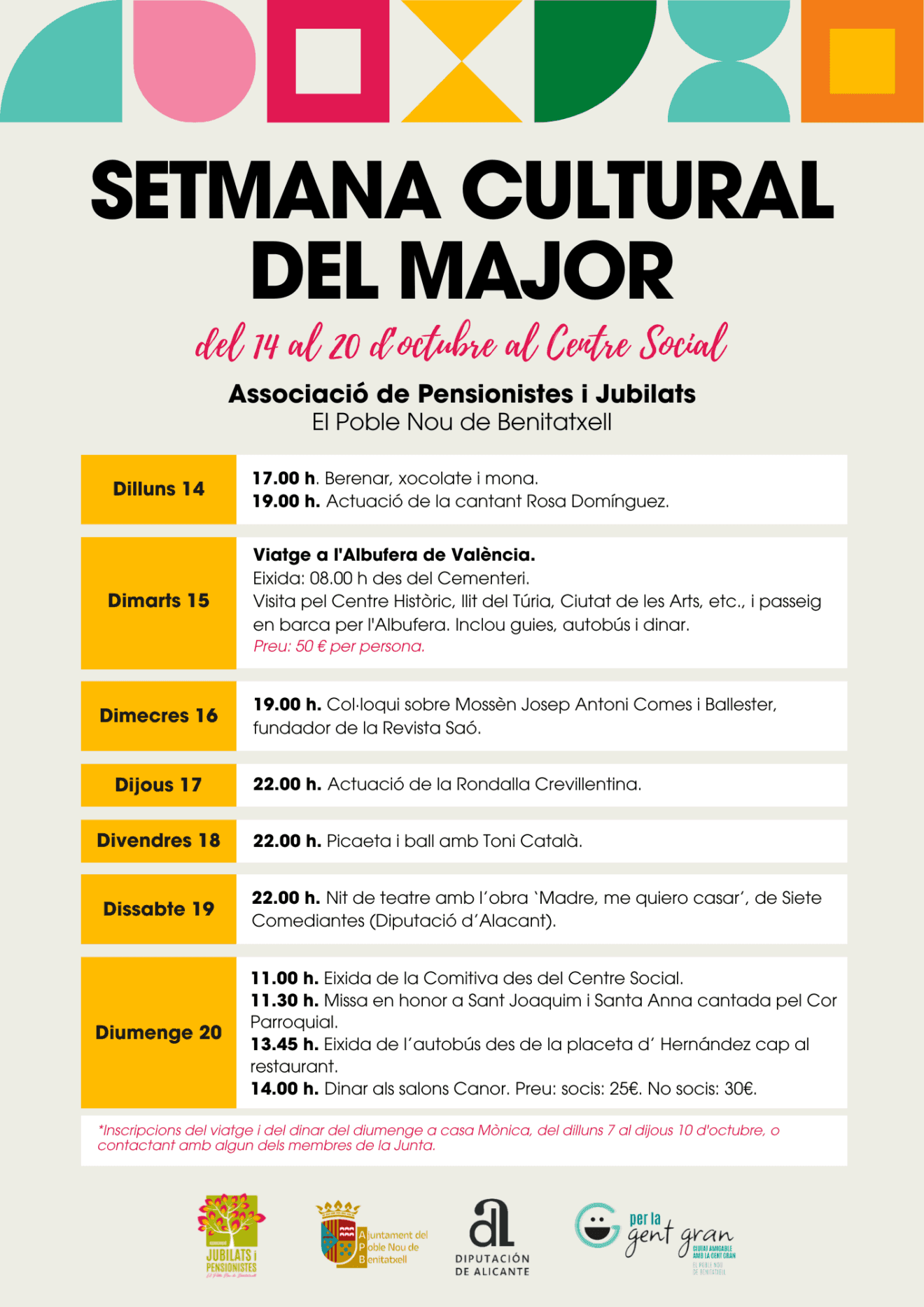 Programación semana cultural del Mayor en Benitatxell