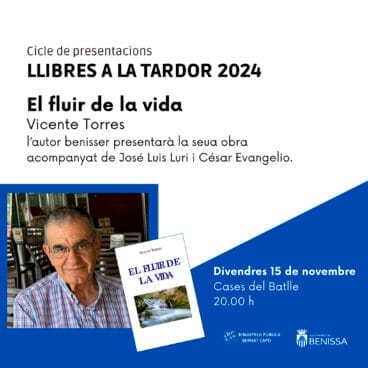 Cartel e la presentación de ‘El fluir de la vida’ de Vicente Torres en Benissa
