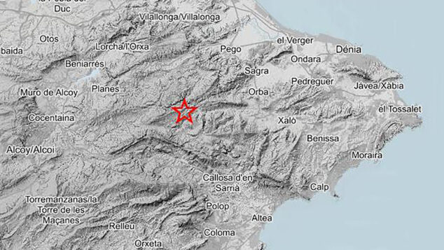 Imagen: Epicentro del terremoto en Castell de Castells - Instituto Geográfico Nacional