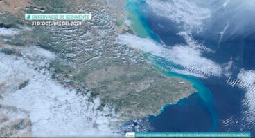 Imágenes de satélite procesadas por la UV con el recorrido de los sedimentos de la DANA de València el 31 de octubre 2024