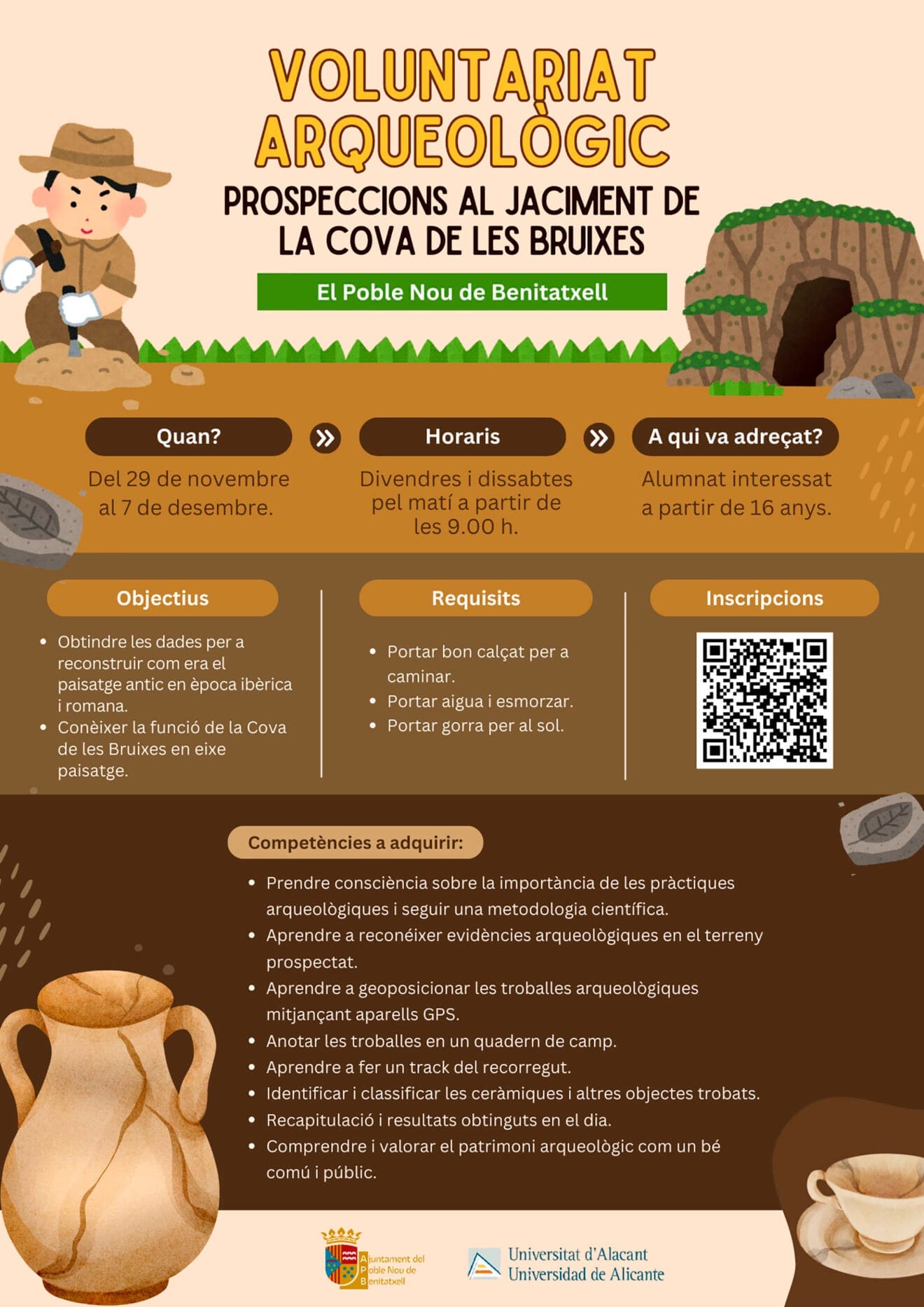 Información sobre el voluntariado arqueológico en el yacimiento de la Cova de les Bruixes de Benitatxell