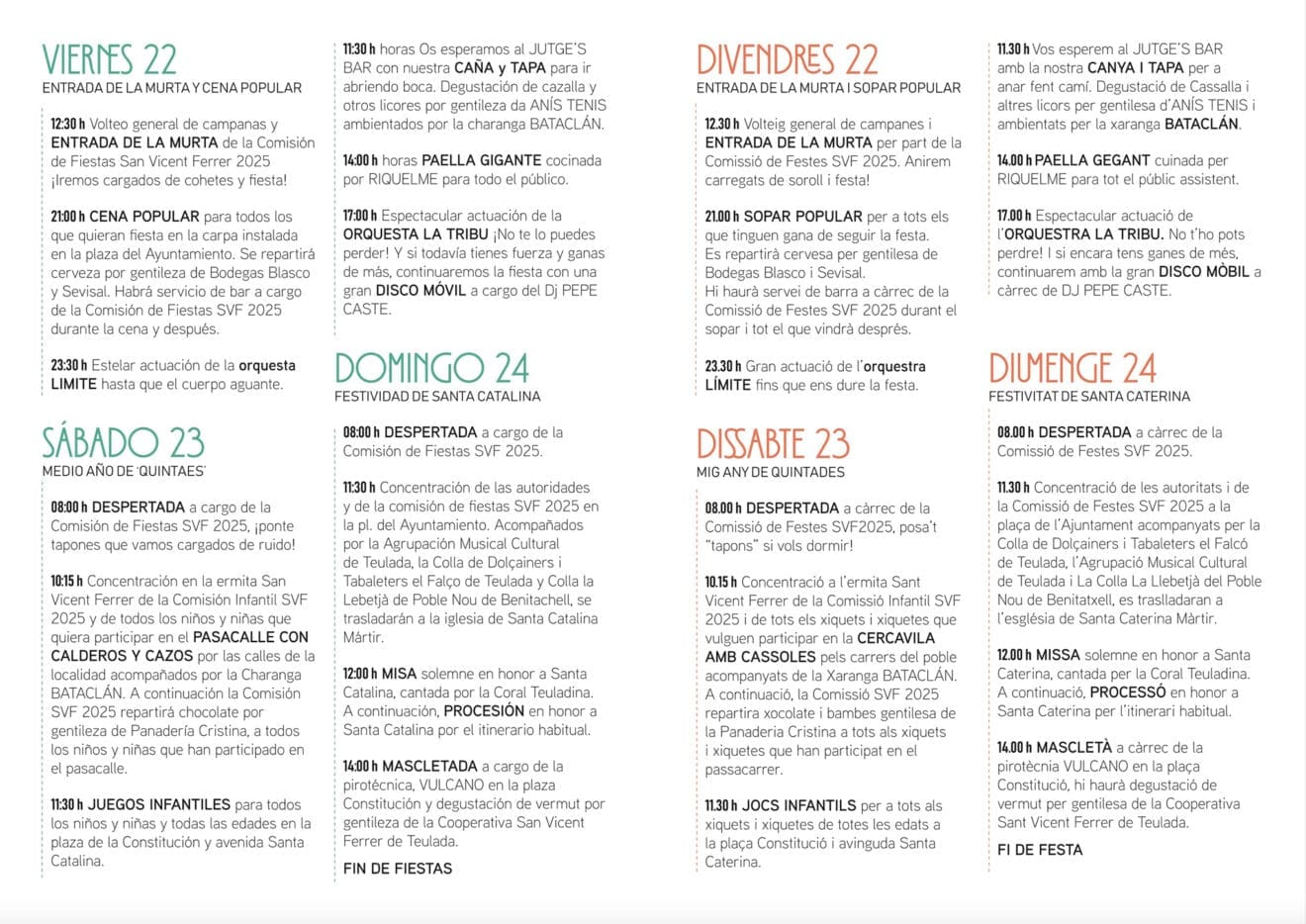 Programación de Santa Catalina 2024