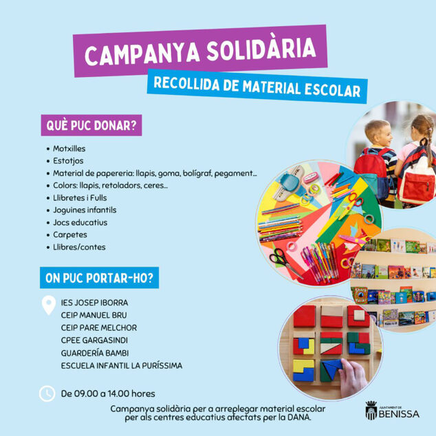 Imagen: Recogida de material escolar en Benissa