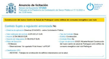 Anuncio de licitación del nuevo centro de salud de Pedreguer