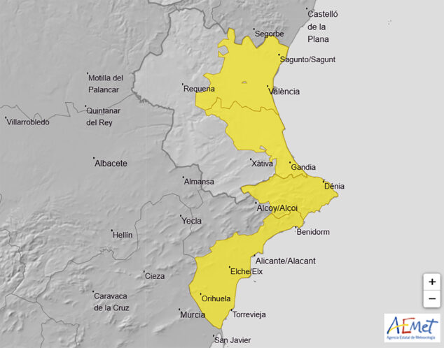 Imagen: Avisos activos de la AEMET en la Comunitat Valenciana el miércoles 11 diciembre 2024