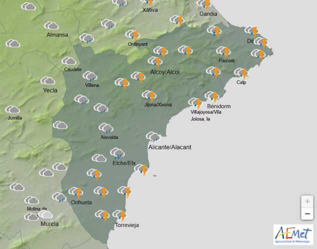 Imagen: Mapa de predicción de la AEMET en Alicante para el miércoles 11 de diciembre 2024 a las 15.00 horas