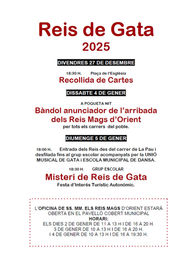 Imagen: Programación del Misteri de Reis de Gata 2025