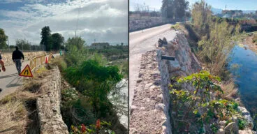 ante y despues de la reparacion del muro de contencion del cami mollons entre ondara y el verger