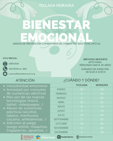 Cartel informativo de las clases de apoyo psicológico en Teulada Moraira