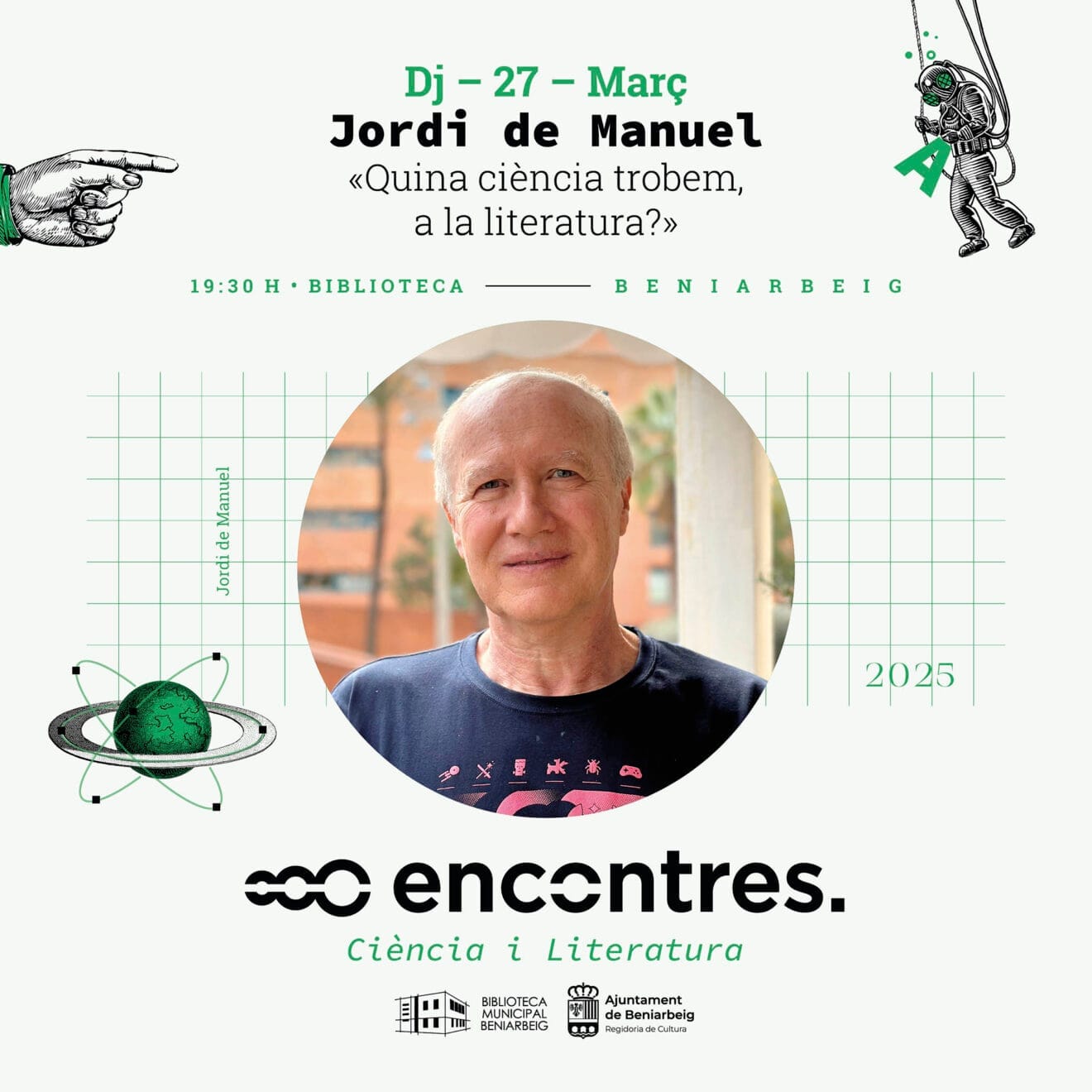 Cartel de la charla con Jordi de Manuel en Encontres a Beniarbeig 2025