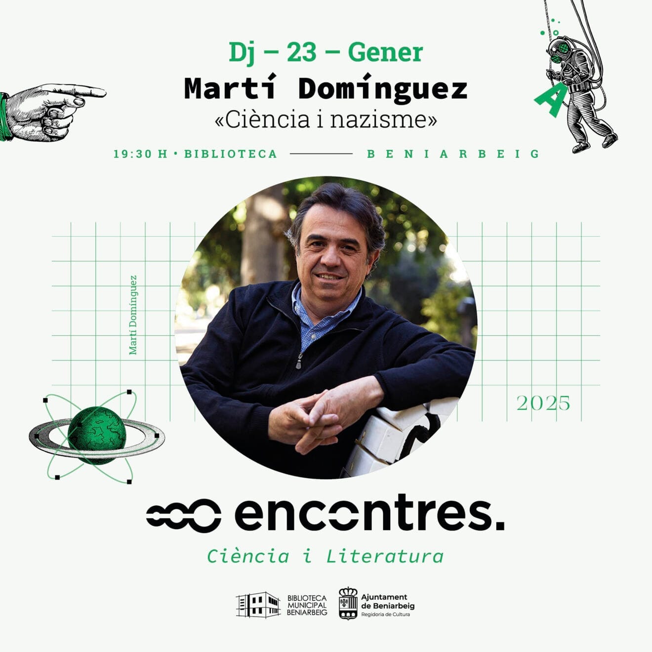Cartel de la charla con Martí Domínguez en Encontres a Beniarbeig 2025