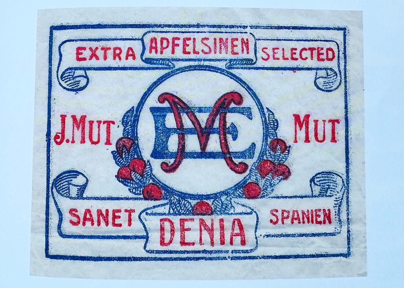Envoltorio 'Extra Apfelsinen Selected, J. Mut Mut, Sanet Denia Spanien'