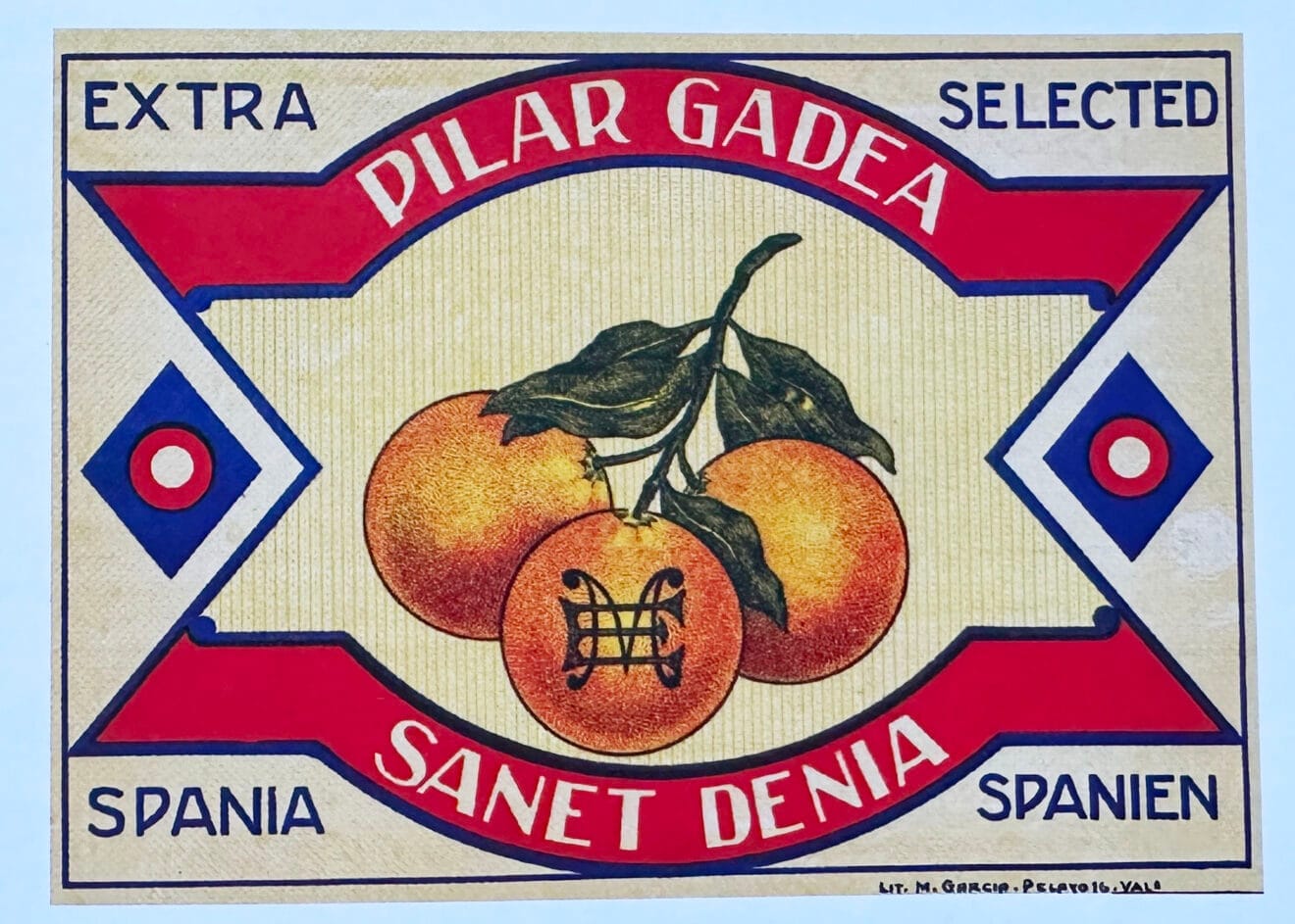 Etiqueta 'Extra Selected Pilar Gadea. Spania Sanet Denia Spanien'