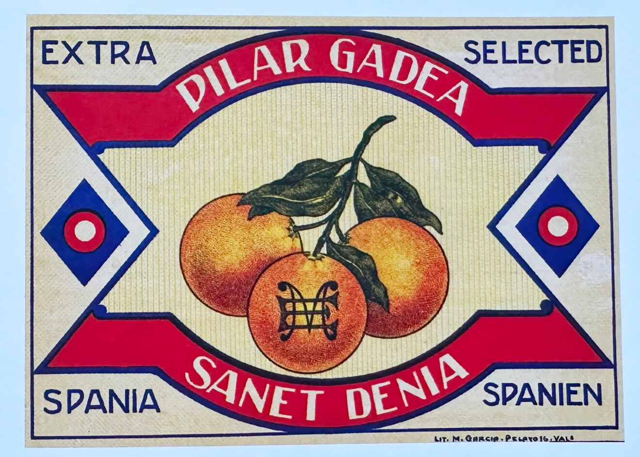 Etiqueta 'Extra Selected Pilar Gadea. Spania Sanet Denia Spanien'