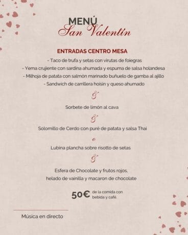Menú de San Valentín para disfrutar en Restaurante La Cumbre