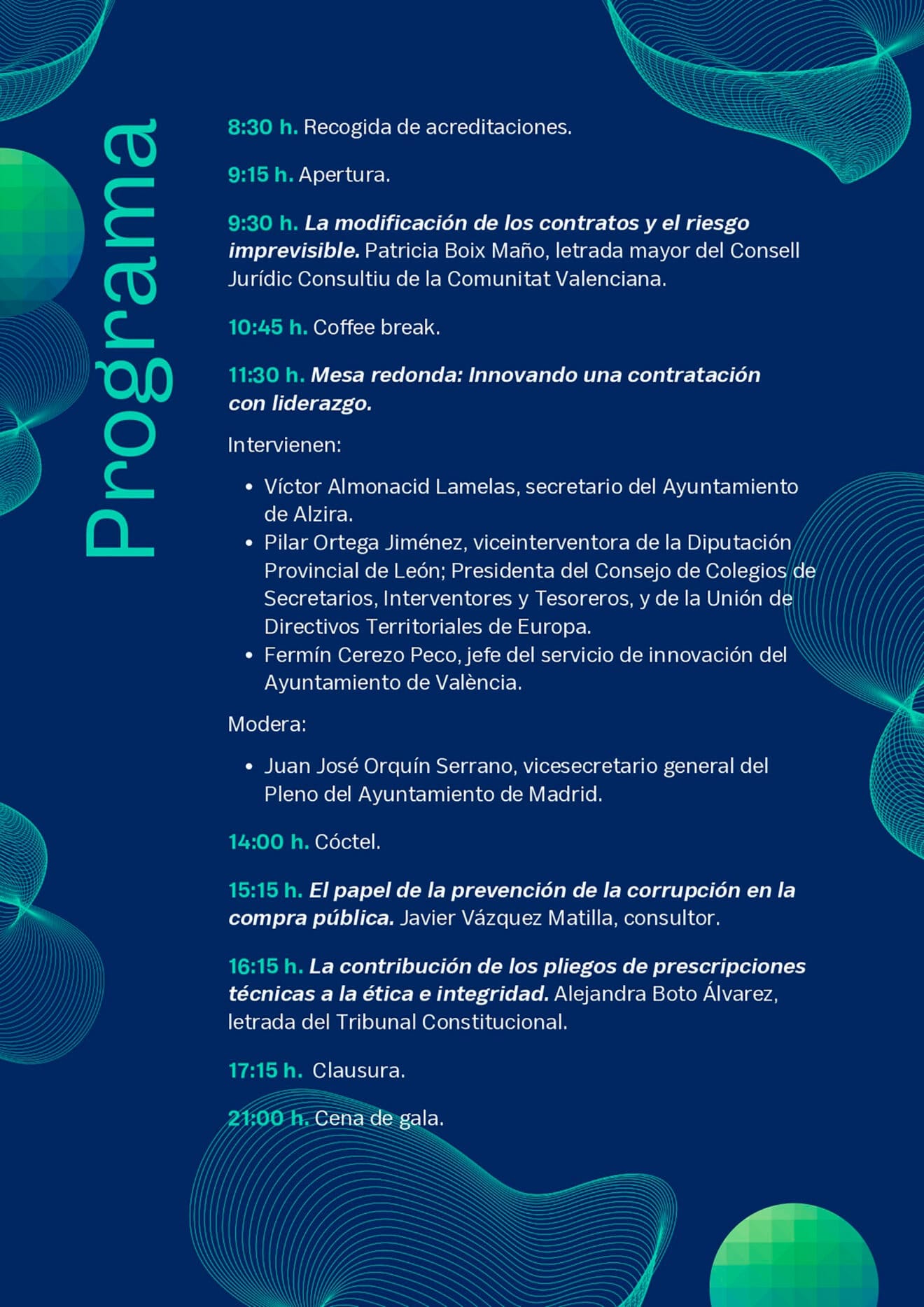 Programa de la jornada 'Ética e integridad en la contratación pública' de Calp