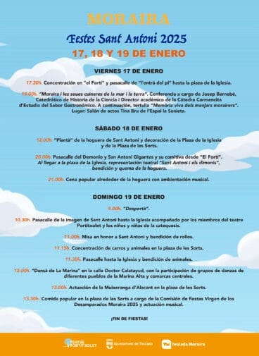 Programación de Sant Antoni 2025 en Moraira
