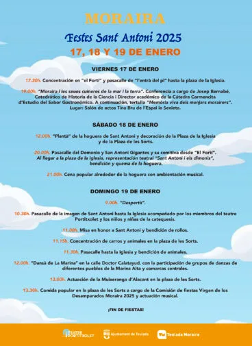 Programación de Sant Antoni 2025 en Moraira