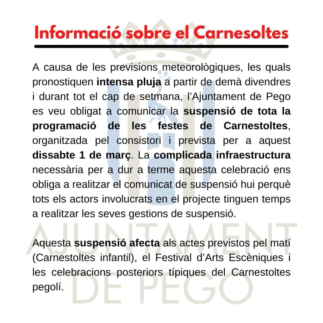 Cancelación carnestoltes de Pego