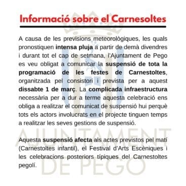 Cancelación carnestoltes de Pego