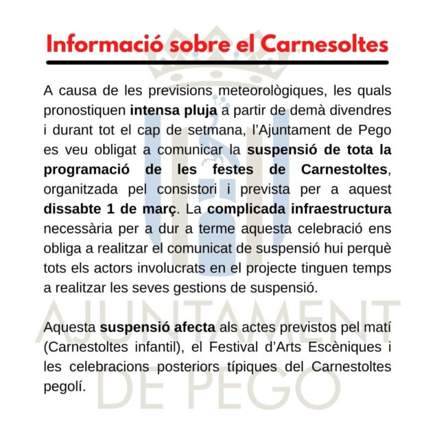 Imagen: Cancelación carnestoltes de Pego