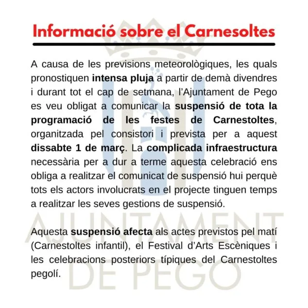 Imagen: Cancelación carnestoltes de Pego