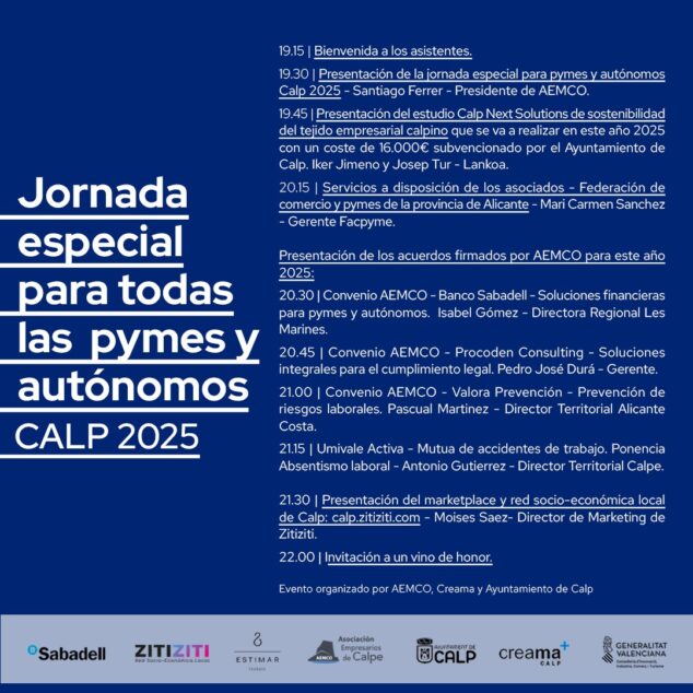 Imagen: Programación de la jornada empresarial en Calp