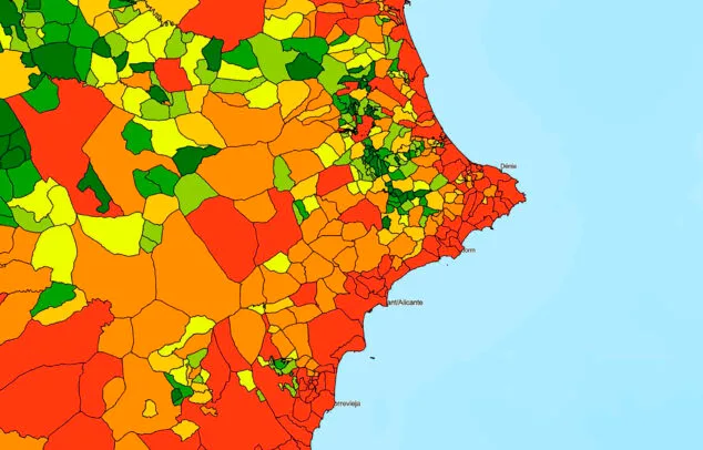 La vivienda de uso turístico en la Marina Alta: problemas y retos de una comarca en «rojo» 3 Imagen: Mapa de viviendas turísticas en Alicante en el periodo 2024M11 - INE