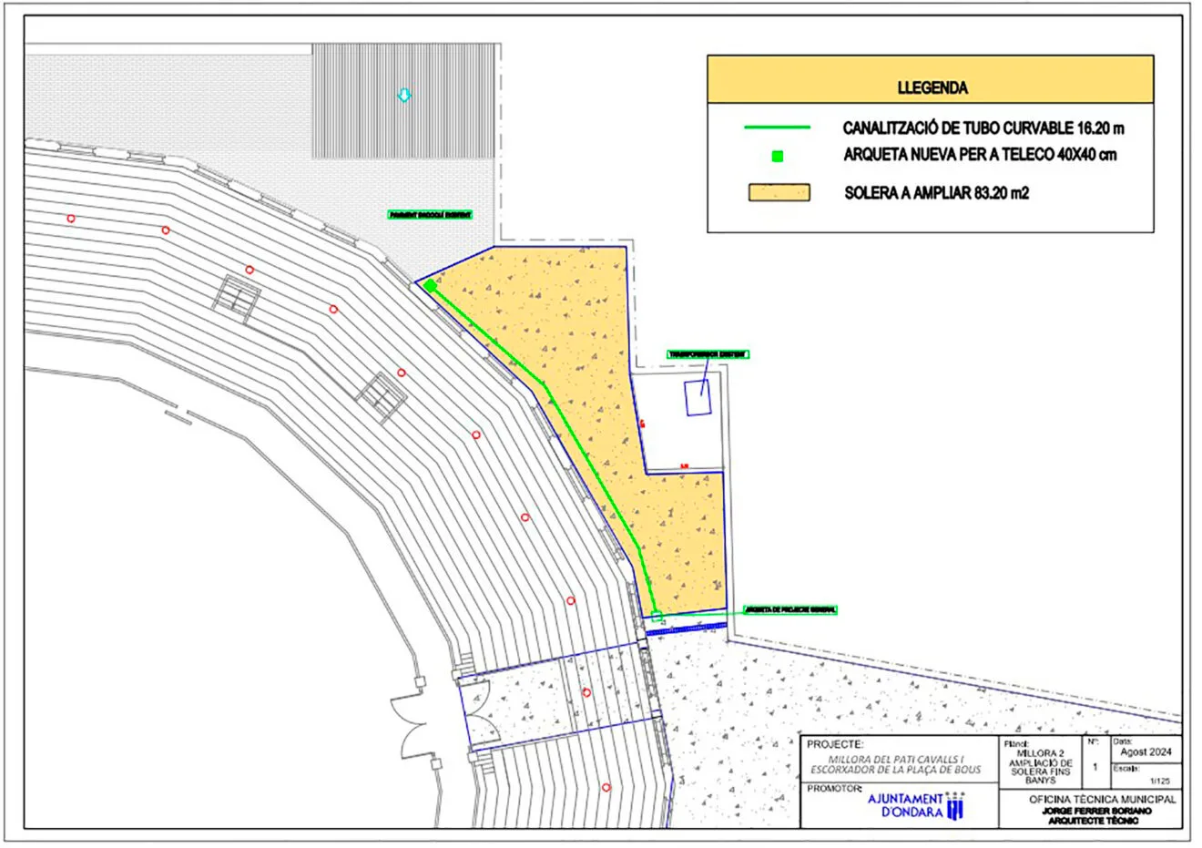 Plano del terreno de actuación de las obras en la plaza de toros de Ondara