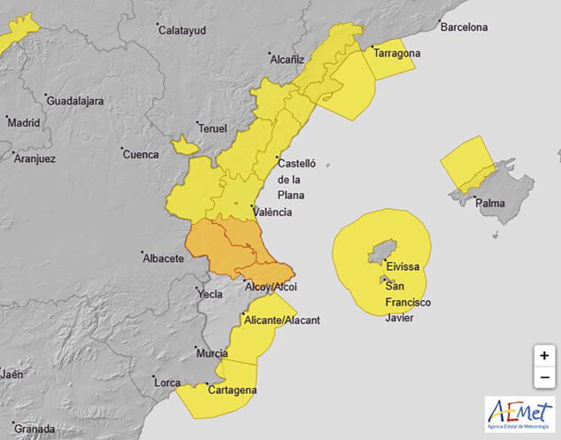 Imagen: Avisos de la AEMET en la Comunitat Valenciana para el martes 4 de marzo 2025