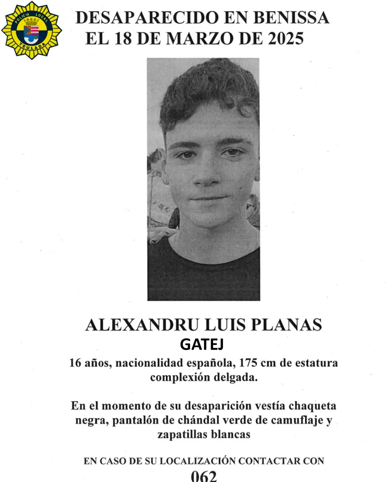 Cartel de búsqueda de Alexandru Luis Planas Gatej