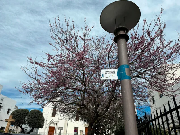 Imagen: Farola con el mensaje 'No deixes el marró' en Benissa