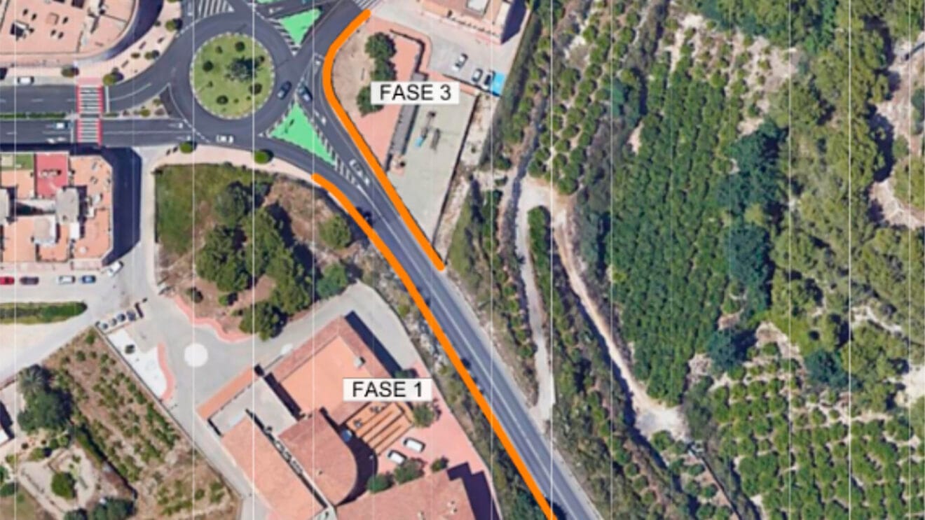 Mapa de las fases de la ampliación de la carretera de Teulada a Moraira