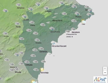 Mapa de predicción de la AEMET en Alicante para el viernes 7 de marzo 2025 a las 18.00 horas