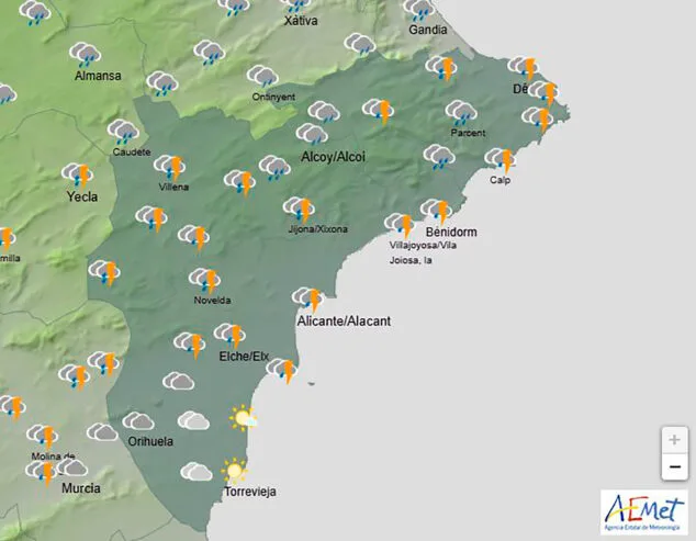 Imagen: Predicción de la AEMET para Alicante el martes 18 de marzo 2025 a las 15.00 horas